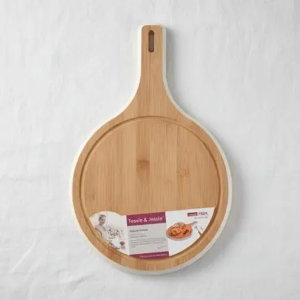 Tessie & Jessie Circular Wooden Cutting Board (26cm - White Accent Edition)
