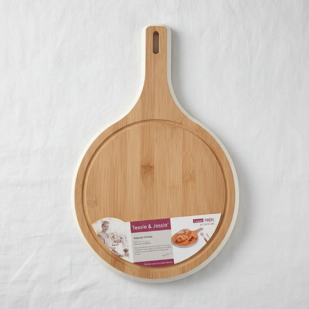 Tessie & Jessie Circular Wooden Cutting Board (26cm - White Accent Edition)