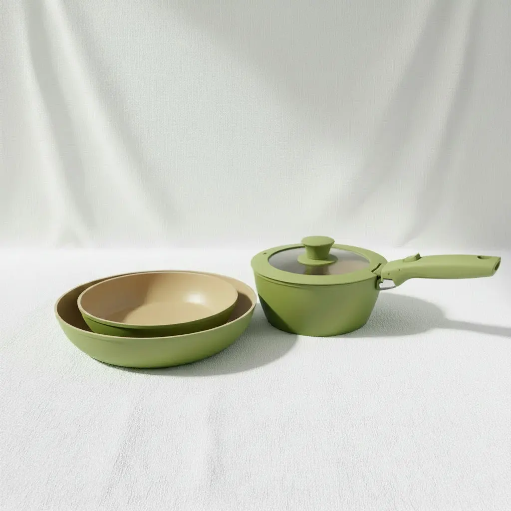 The Sage 5-Piece Light Forged Cookware Set with Detachable Cream Handle