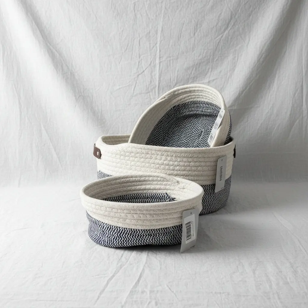 Oval fabric bathroom basket set