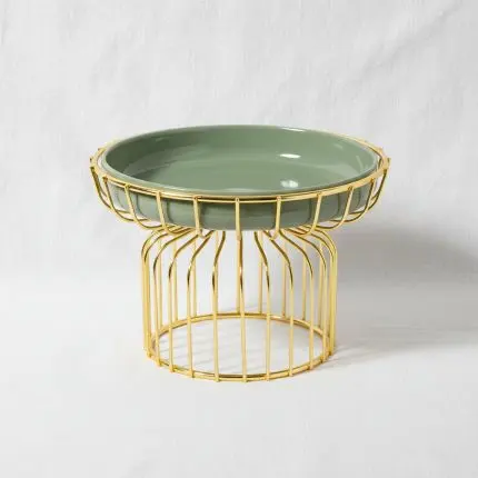 The Mint Opulence 25cm Light Green Fruit Plate with Regal Gold Stand