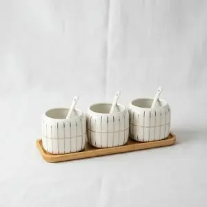 The La Maya Striped 3-Piece Spice Set with Tray