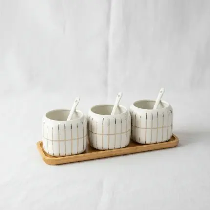 The La Maya Striped 3-Piece Spice Set with Tray