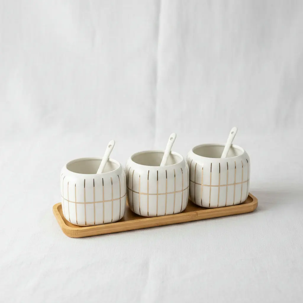The La Maya Striped 3-Piece Spice Set with Tray