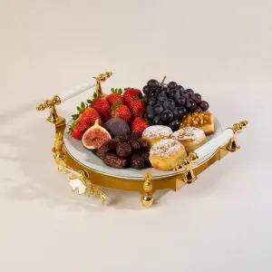 Opulent Round Sweet Tray with Metallic Gold Handles and Bases