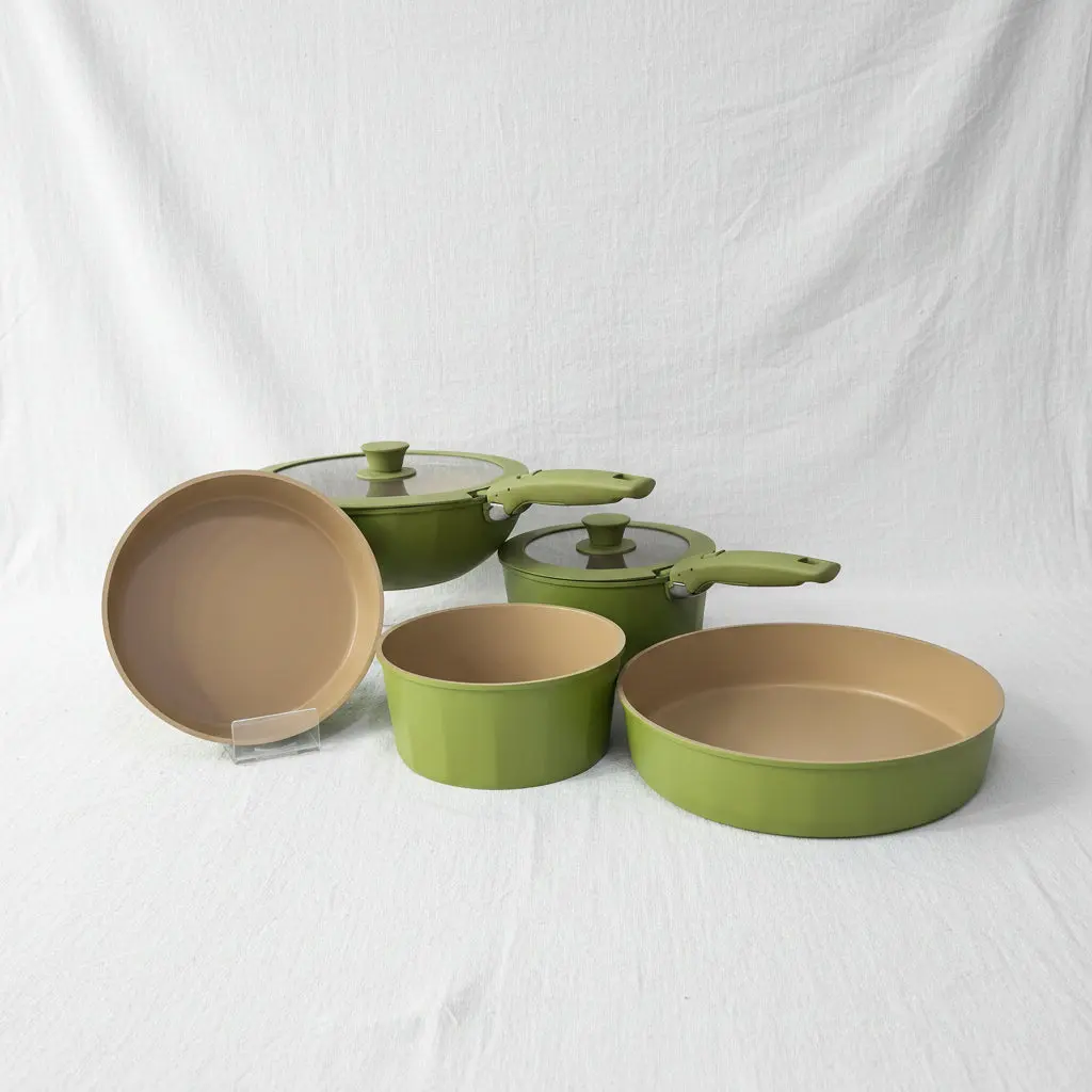 The Jade 5-Piece Light Forged Cookware Set with Detachable Cream Handle