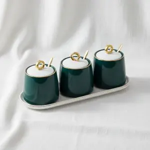 Elegant Green and White 3-Piece Spice Canister Set with Lids