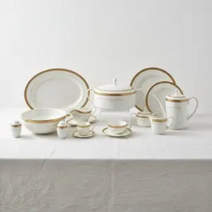 The Regal Minimalist Opal Collection (Peacock Feather 127-Piece Bangladesh Dinner Set)