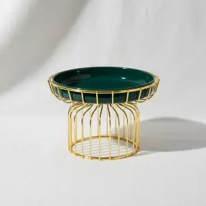 Opulent Emerald Green Fruit Plate with Luxury Gold Stand (25cm)
