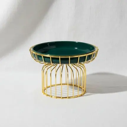 Opulent Emerald Green Fruit Plate with Luxury Gold Stand (25cm)