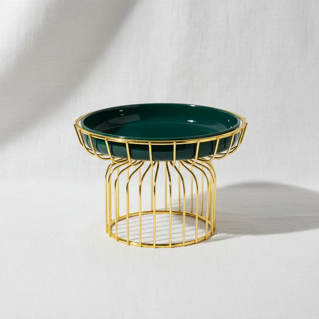 Opulent Emerald Green Fruit Plate with Luxury Gold Stand (25cm)