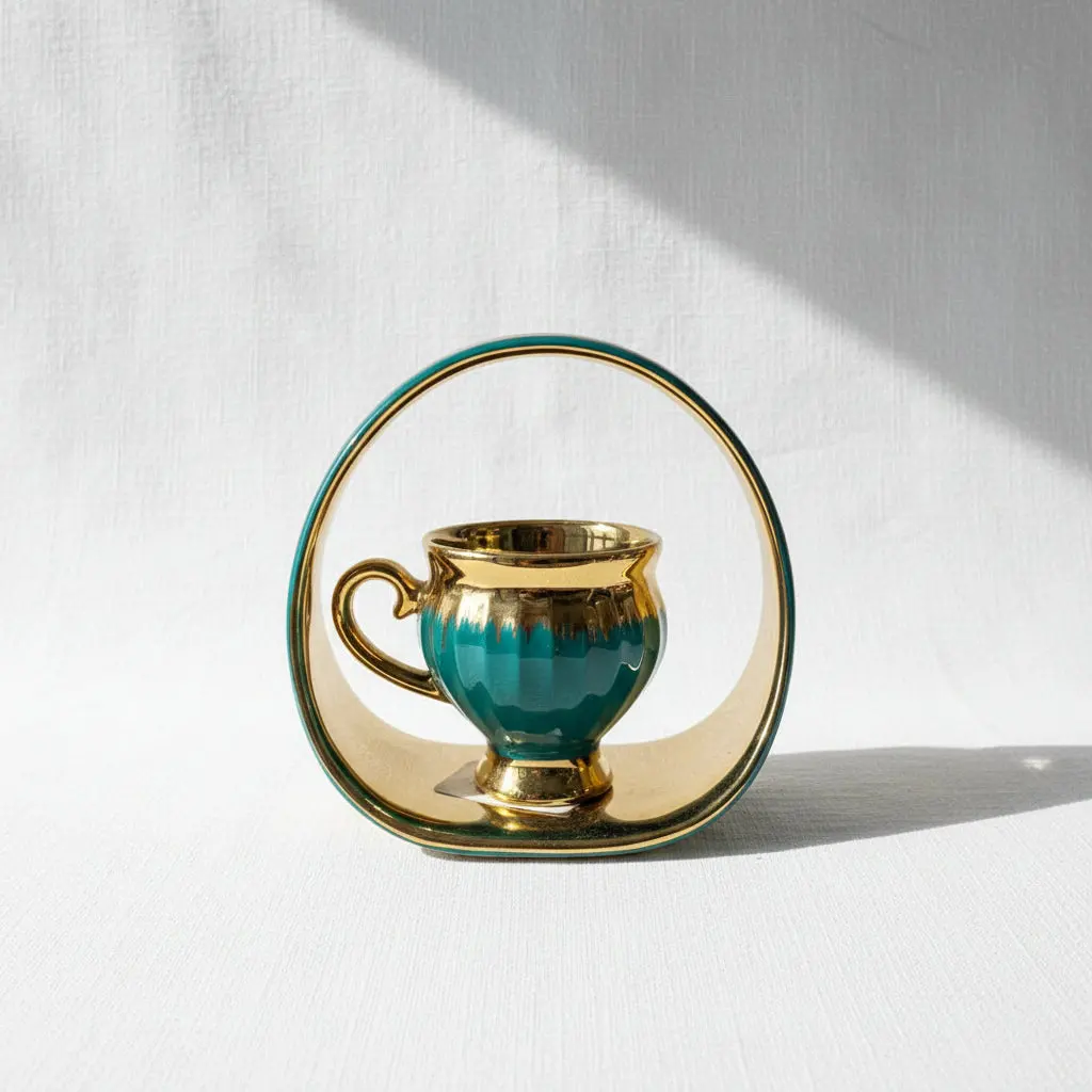 The Emerald Majesty 6-Piece Gold & Green Coffee Set with Handled Serving Plate The Emerald Majesty 6-Piece Gold & Green Coffee Set with Handled Serving Plate