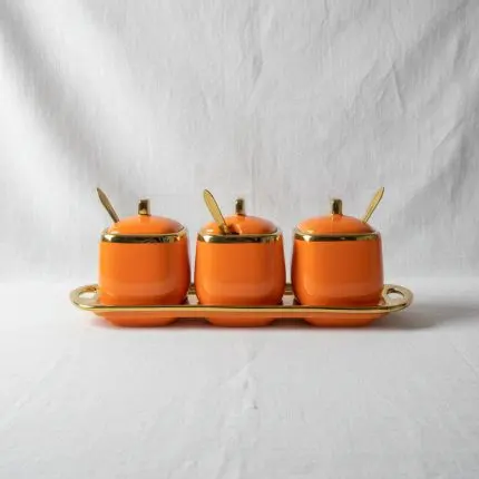 Glass/Ceramic Spice Jar Set with Tray 3 Pcs