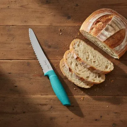 Sleek Modern Steel Bread Knife with Ergonomic Silicone Handle (33.5cm)