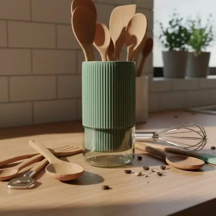 The Celadon Minimalist Porcelain Kitchen Utensils Holder (Rich Green)