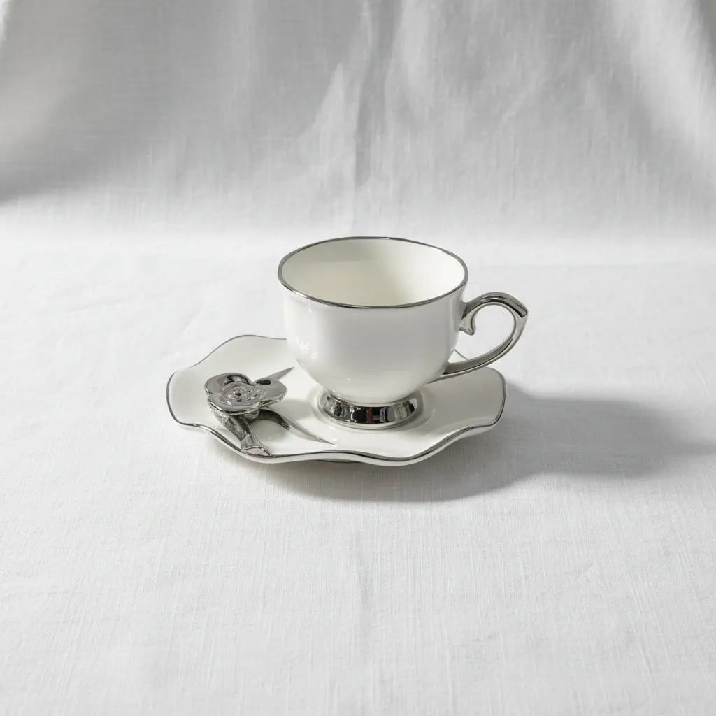Coffee Cup with Saucer – Silver – 16-27 (6 PIeces) Coffee Cup with Saucer – Silver – 16-27 (6 PIeces)