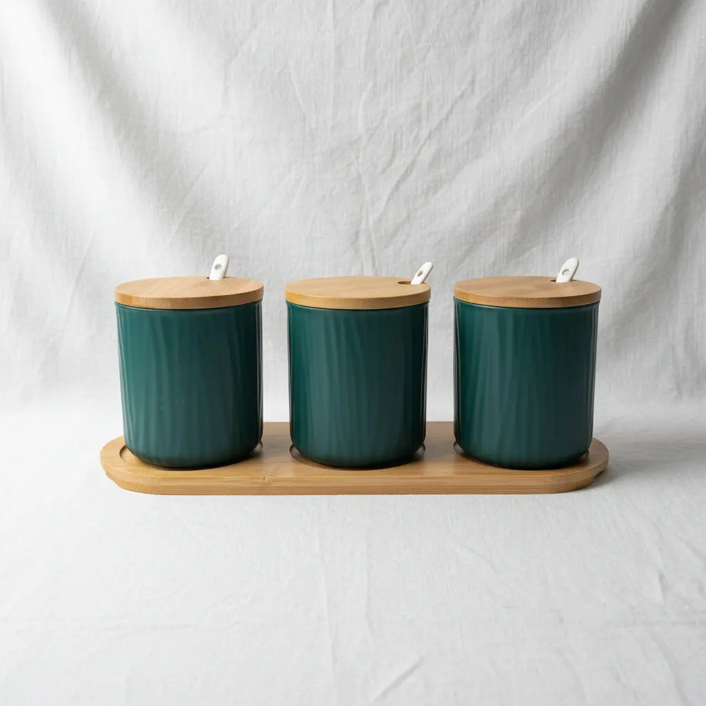 The La Maya Minimalist Three-Piece Spice Set with Tray (Slate Grey)