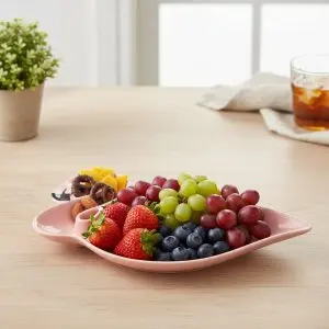 The Rosea Sculptural Porcelain Serving Plate (with Hardwood Handle)
