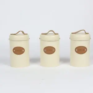 Cozy Farmhouse Tcwhniev 3-Piece Metal Kitchen Canister Set with Bamboo Lids