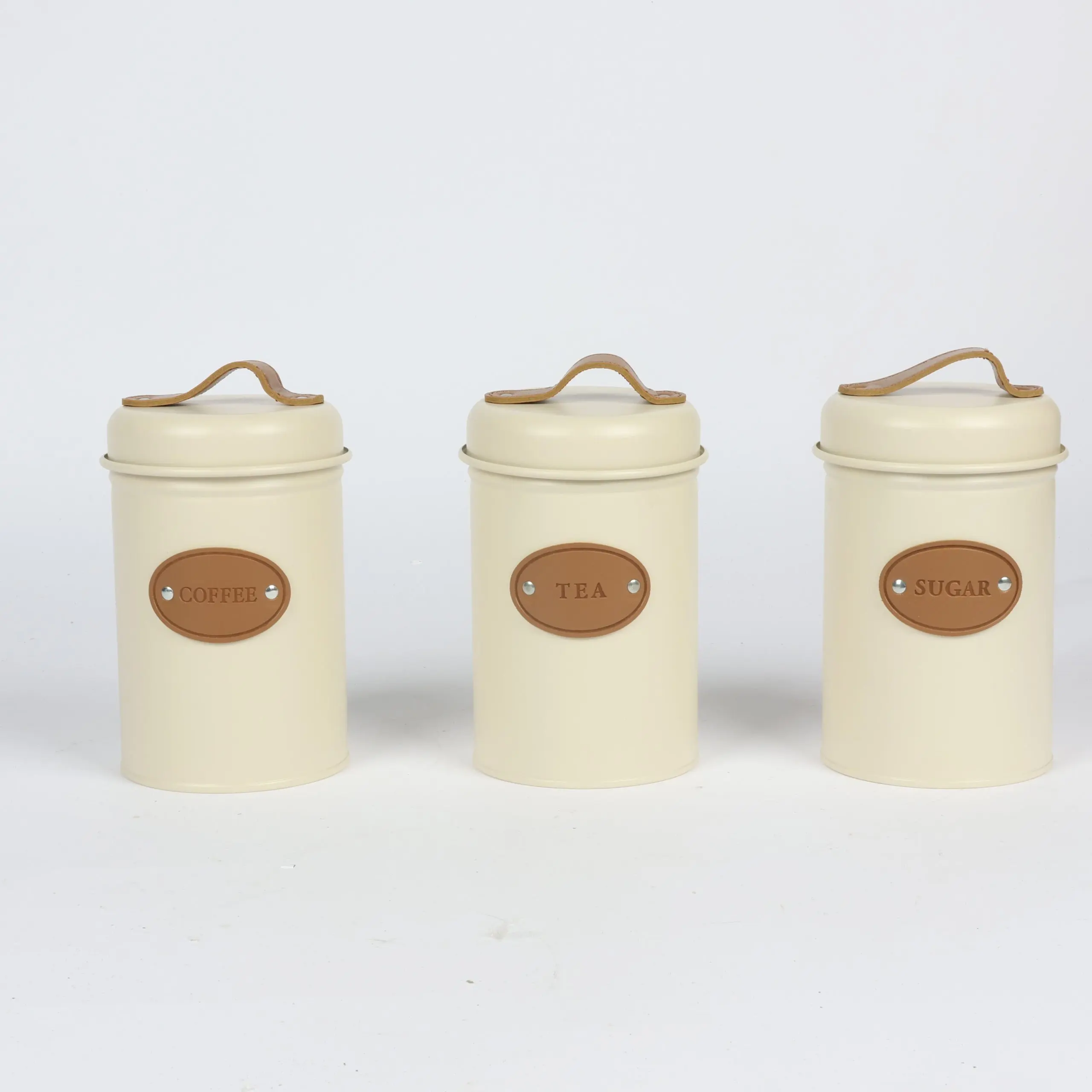 Cozy Farmhouse Tcwhniev 3-Piece Metal Kitchen Canister Set with Bamboo Lids