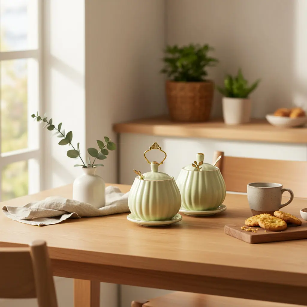 The Minimalist Culinary Sanctuary (Light Yellow 3 Piece Porcelain Spice Set with Holder)