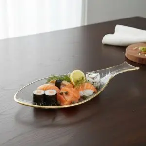 Fish-Shaped Glass Serving Platter with Golden Rim (38.9cm)