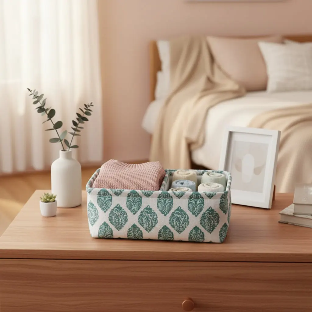 The Haven Minimalist Coastal Vault (Set of 3 Blue Storage Baskets W/Wooden Handle)