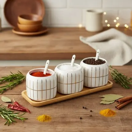 The La Maya Striped 3-Piece Spice Set with Tray