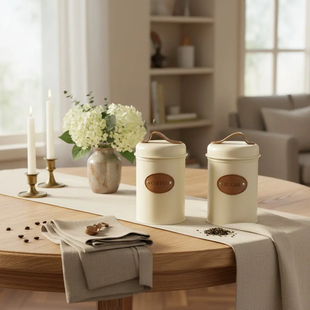 Cozy Farmhouse Tcwhniev 3-Piece Metal Kitchen Canister Set with Bamboo Lids