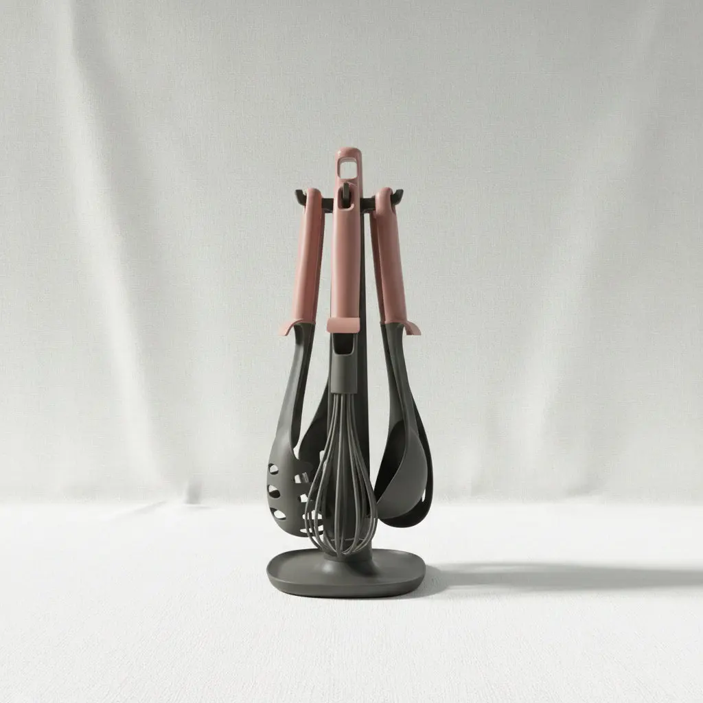 The Rubra Minimalist Silicone & Nylon Utensil Suite (Rich Crimson)
