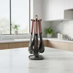 The Rubra Minimalist Silicone & Nylon Utensil Suite (Rich Crimson)