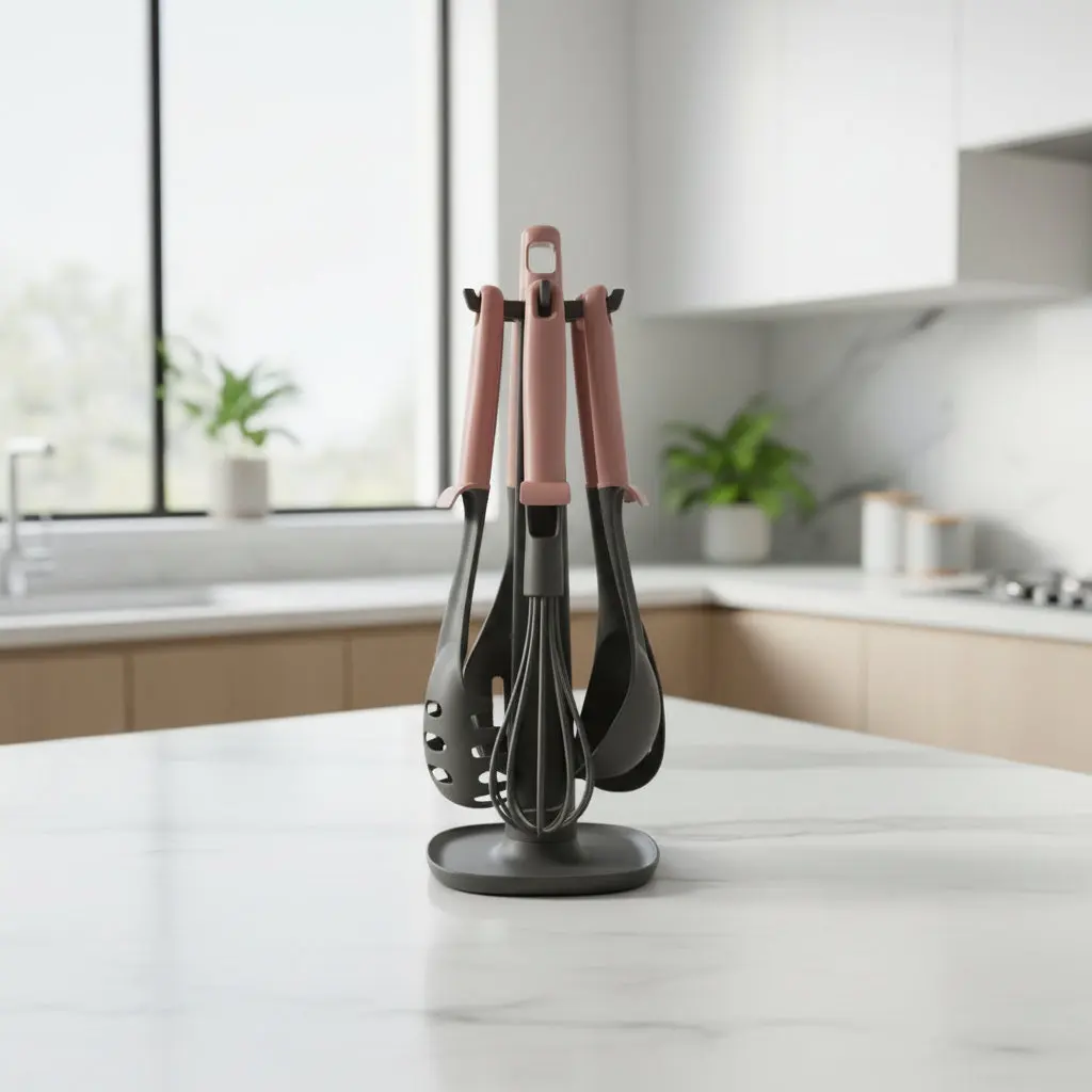 The Rubra Minimalist Silicone & Nylon Utensil Suite (Rich Crimson)