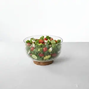 Glass Salad Bowl with Acacia Wood Base