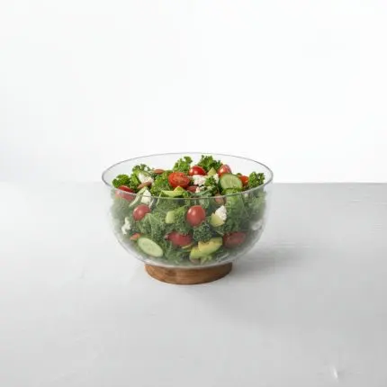 Glass Salad Bowl with Acacia Wood Base