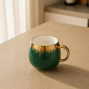Serene Botanical Green Ceramic Tea Set with Teapot and Serving Tray