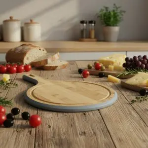 The Tessie & Jessie Minimalist 26cm Circular Wooden Cutting Board (Slate Blue Edition)