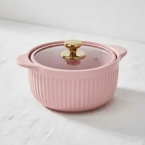 Elegant Pink Porcelain Medium Cooking Pot (3L)