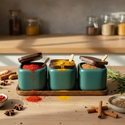 The La Maya Grey 3-Piece Spice Set with Tray