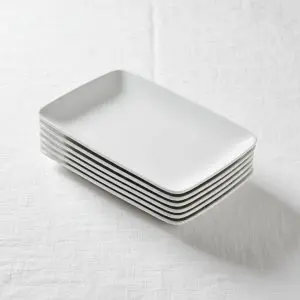 White Marble Small Rectangular Serving Plate W/Wood Handle