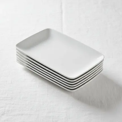White Marble Small Rectangular Serving Plate W/Wood Handle