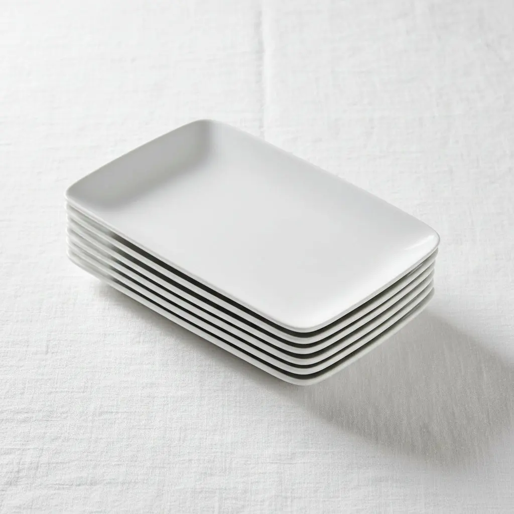 White Marble Small Rectangular Serving Plate W/Wood Handle